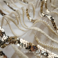 100% Polyester Knit Beads Sequin Embroidery Mesh Fabric